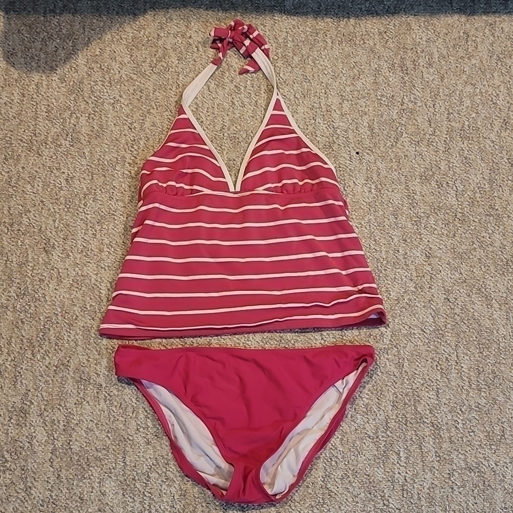 Tommy Hilfiger Y2K Hot Pink Barbie Striped Halter Top Two Swim Suit Bikini